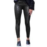 Wjczt Women High Waist Black Leggings Leopard Textured Stretchy Faux Leather Pants Female Sexy Skinny Autumn Leggings S-XL