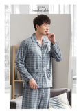 Wjczt Summer Casual Striped Cotton Pajama Sets for Men Short Sleeve Long Pants Sleepwear Pyjama Male Homewear Lounge Wear Clothes
