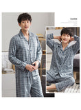 Wjczt Summer Casual Striped Cotton Pajama Sets for Men Short Sleeve Long Pants Sleepwear Pyjama Male Homewear Lounge Wear Clothes