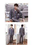 Wjczt Summer Casual Striped Cotton Pajama Sets for Men Short Sleeve Long Pants Sleepwear Pyjama Male Homewear Lounge Wear Clothes