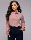 Wjczt Women Fashion Bow Tie Chiffon Blouse Shirt Spring Autumn Elegant Office lady Blouses Long Sleeve Casual Shirts Solid Tops