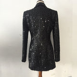 Wjczt High Quality Fashion 2022 Designer Blazer Women Double Lion Buttons Shawl Collar Glitter Sequined Long Runway Black Blazers