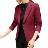 Wjczt Women&#39;s Blazer 2022 Red Long Sleeve Blazers Pockets Jackets Coat Slim Office Lady Jacket Female Tops Suit Blazer Femme Jackets