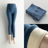 Wjczt Women Thick Fleece Legging High Waist Letters Legging Pants Stretch Winter Seamless Fitness Can Be Worn Below Zero