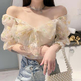 Wjczt French Floral Dress Women Sexy Puff Sleeve Lace Chiffon Print Mini Dress Women Summer Korean Style Vintage Fairy Dress New 2022