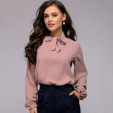 Wjczt Women Fashion Bow Tie Chiffon Blouse Shirt Spring Autumn Elegant Office lady Blouses Long Sleeve Casual Shirts Solid Tops