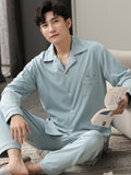 Wjczt Autumn Winter 100% Cotton Pijama for Men Dormir Lounge Sleepwear Pyjamas Blue Bedgown Home Clothes Man Bedroom PJ Cotton Pajamas