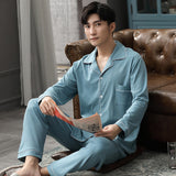 Wjczt Autumn Winter 100% Cotton Pijama for Men Dormir Lounge Sleepwear Pyjamas Blue Bedgown Home Clothes Man Bedroom PJ Cotton Pajamas