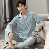 Wjczt Autumn Winter 100% Cotton Pijama for Men Dormir Lounge Sleepwear Pyjamas Blue Bedgown Home Clothes Man Bedroom PJ Cotton Pajamas