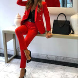 Wjczt Women Jacket Blazer Suit Fashion Casual Ladies Solid Color Two Piece 2021 Autumn Winter Office Wear Elegant Suit Jacket Pants