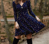 Wjczt Vintage Elegant Floral Print Mini Dress Women 2021 Spring Fashion Long Sleeve Loose A-Line Dresses Female V-Neck Casual Vestidos