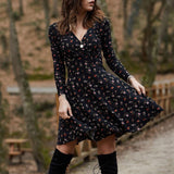 Wjczt Vintage Elegant Floral Print Mini Dress Women 2021 Spring Fashion Long Sleeve Loose A-Line Dresses Female V-Neck Casual Vestidos