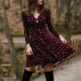 Wjczt Vintage Elegant Floral Print Mini Dress Women 2021 Spring Fashion Long Sleeve Loose A-Line Dresses Female V-Neck Casual Vestidos