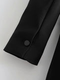 Wjczt Women 2022 Fashion Double-breasted Blazers Coat Vintage Long Sleeves Female Black Slim Tassel Drill Decoration Chic Outerwear