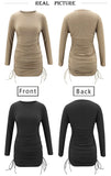 Wjczt 2022 Autumn Winter New Fashion Sexy O Neck Women&#39;s Mini Dress Casual Tunic Solid Bandage Long Sleeve Ladies Dress Basic
