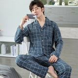 Wjczt Cotton Pijama for Men Plaid Autumn Winter Sleepwear Pajamas Pyjamas Set 3XL Casual Striped Male Homewear Home Clothes