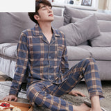 Wjczt Summer Casual Striped Cotton Pajama Sets for Men Short Sleeve Long Pants Sleepwear Pyjama Male Homewear Lounge Wear Clothes