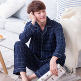 Wjczt Summer Casual Striped Cotton Pajama Sets for Men Short Sleeve Long Pants Sleepwear Pyjama Male Homewear Lounge Wear Clothes