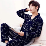 Wjczt Summer Casual Striped Cotton Pajama Sets for Men Short Sleeve Long Pants Sleepwear Pyjama Male Homewear Lounge Wear Clothes