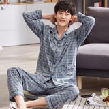 Wjczt Summer Casual Striped Cotton Pajama Sets for Men Short Sleeve Long Pants Sleepwear Pyjama Male Homewear Lounge Wear Clothes