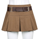 Wjczt Indie Aesthetics Low Waist Pleated Skirts 90s Fashion Cute A-line Brown Skirt Y2K Vintage Streetwear Micro Bottoms