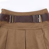 Wjczt Indie Aesthetics Low Waist Pleated Skirts 90s Fashion Cute A-line Brown Skirt Y2K Vintage Streetwear Micro Bottoms