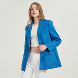 Wjczt Autumn and winter women&#39;s blazer jacket casual solid color double-breasted pocket decorative coat