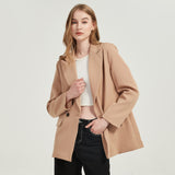 Wjczt Autumn and winter women&#39;s blazer jacket casual solid color double-breasted pocket decorative coat