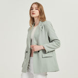 Wjczt Autumn and winter women&#39;s blazer jacket casual solid color double-breasted pocket decorative coat