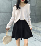 Wjczt Plus Size M-5XL Spring New Women&#39;s Pleated Skirt Preppy Style High Waist Solid Fashion Knitting Warm Skirts B9D601S