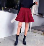 Wjczt Plus Size M-5XL Spring New Women&#39;s Pleated Skirt Preppy Style High Waist Solid Fashion Knitting Warm Skirts B9D601S