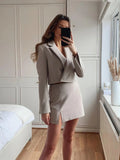 Wjczt Stylish Elegant Skirt Suits Women 2022 Fashion 2 Buttons Cropped Blazer Side Split Mini Skirts Suits Female Chic Sets