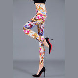 Wjczt Women Floral Printed Exercise Colorful Peony flower Female Elastic Leggins High Waist Pants Push Up Trousers Fitness Leggings