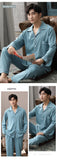 Wjczt Autumn Winter 100% Cotton Pijama for Men Dormir Lounge Sleepwear Pyjamas Blue Bedgown Home Clothes Man Bedroom PJ Cotton Pajamas