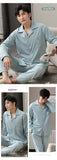 Wjczt Autumn Winter 100% Cotton Pijama for Men Dormir Lounge Sleepwear Pyjamas Blue Bedgown Home Clothes Man Bedroom PJ Cotton Pajamas