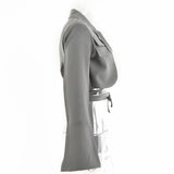 Wjczt Gray Double Layer Bandage Slim Blazer Desigual Women Long Sleeve Pocket Short Jacket Female Outwear 2022 Crop Tops