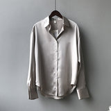 Wjczt Autumn Fashion Button Up Satin Silk Shirt Vintage Blouse Women White Lady Long Sleeves Female Loose Street Shirts 11355