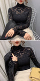 Wjczt Women&#39;s Lace Turtleneck Grenadine Tight Lace Shirt Sexy Top Blusas Ropa De Mujer