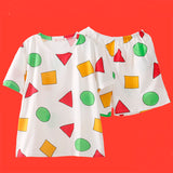 Wjczt Man Pajama Sinchan Cotton Summer Short Sets Japanese Pajamas for Couples Man and Woman Sleepwear