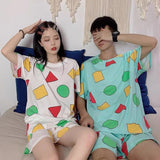 Wjczt Man Pajama Sinchan Cotton Summer Short Sets Japanese Pajamas for Couples Man and Woman Sleepwear