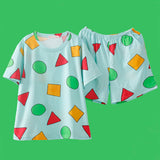 Wjczt Man Pajama Sinchan Cotton Summer Short Sets Japanese Pajamas for Couples Man and Woman Sleepwear
