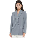 Wjczt Autumn and winter women&#39;s blazer jacket casual solid color double-breasted pocket decorative coat