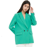 Wjczt Autumn and winter women&#39;s blazer jacket casual solid color double-breasted pocket decorative coat