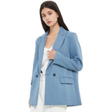 Wjczt Autumn and winter women&#39;s blazer jacket casual solid color double-breasted pocket decorative coat