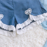 Wjczt Cute Lolita Girls Denim Shorts Japanese Sweet High Waist Lace Irregular Women&#39;s Shorts S-4XL Summer Kawaii Sexy Blue Shorts