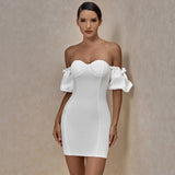 Wjczt Bandage Dress Women&#39;s Summer 2022 White Party Dress Ladies Red Off Shoudler Sexy Bodycon Dress Evening Club Birthday Outfits