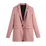 Wjczt Women Fashion Office Wear Single Button Blazer Coat Vintage Long Sleeve Back Vents Female Outerwear Chic Veste