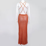 Wjczt Sexy Crochet Beach Maxi Summer Dress Women See Through Solid Backless Bandage Sleeveless Lacing Split Long Dresses Women&#39;s Dress