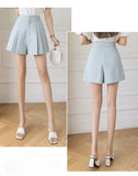 Wjczt New Fashion High Waist A-line Pleated Shorts Skirts Women Summer Solid Color Wide-leg Shorts Office Lady Casual Shorts