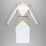 Wjczt 2022 High Quality Women&#39;S White Stitching Sexy Full Sleeve Two Piece Bandage Suit Celebrity Designer Fashion Women Suit